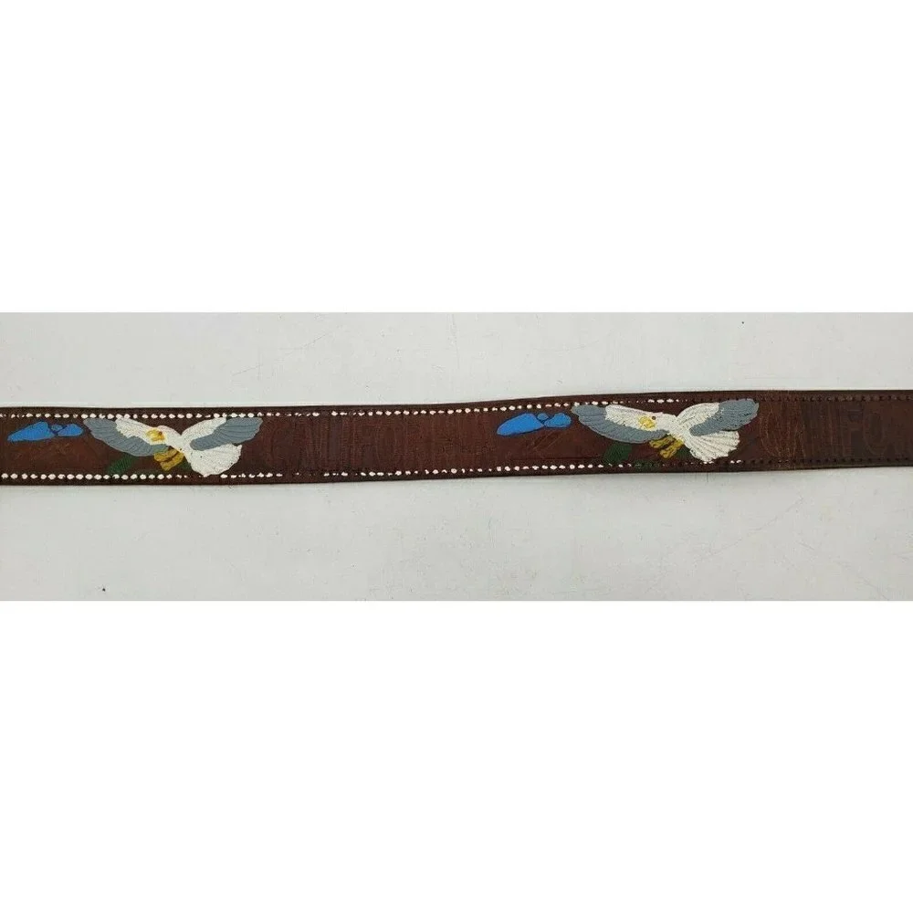 Vintage Leather Hand Tooled Belt  40 Hand Painted Eagles California Mountains